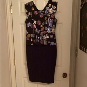 Enfocus Studio Pink and Purple Sheath Dress V-neck Flutter Sleeveless